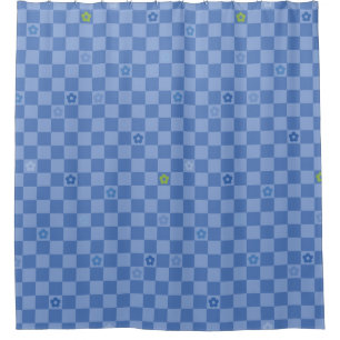 Flower Checkered Pattern No. 01 - Light Blue Shower Curtain
