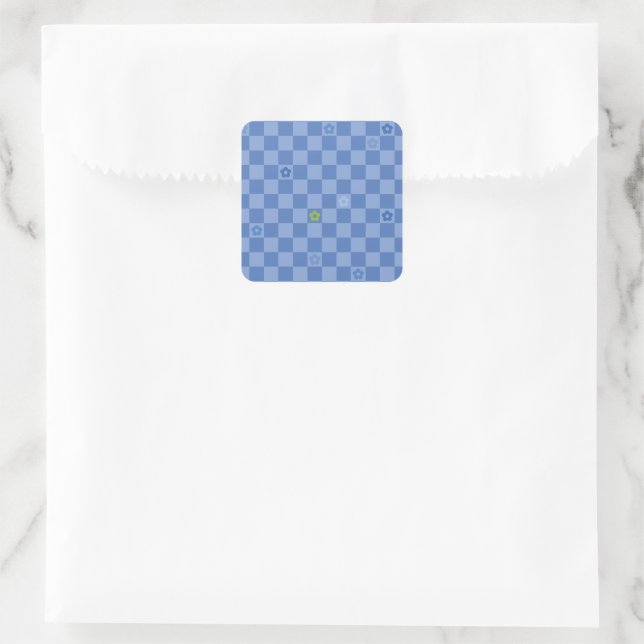 Flower Checkered Pattern No. 01 - Light Blue Square Sticker (Bag)
