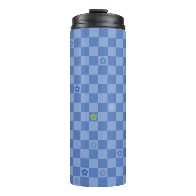 Flower Checkered Pattern No. 01 - Light Blue Thermal Tumbler (Front)