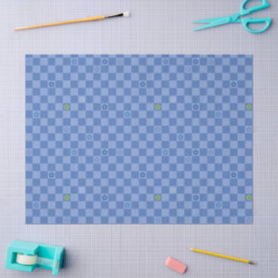 Flower Checkered Pattern No. 01 - Light Blue Tissue Paper