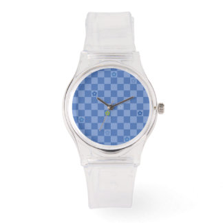 Flower Checkered Pattern No. 01 - Light Blue Watch