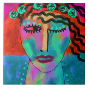 Flower Child Abstract Portrait of a Woman Ceramic Tile