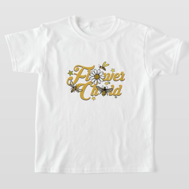 Flower Child Buzzing Love: Cute Bumble Bee Stars T-Shirt (Laydown)