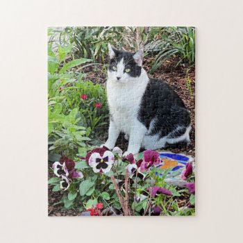 Flower Child! Cute Cat In The Garden Jigsaw Puzzle by PicturesByDesign at Zazzle