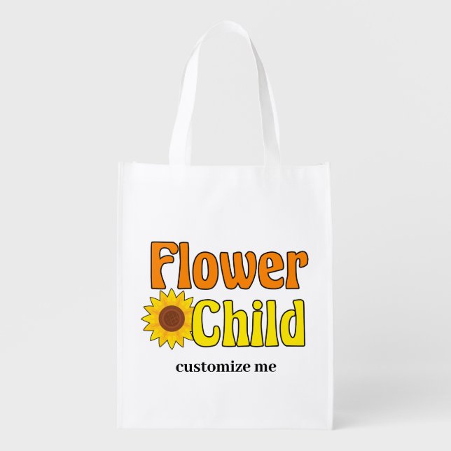Flower Child Cute Hippie Sunflower 70s Grocery Bag (Front)