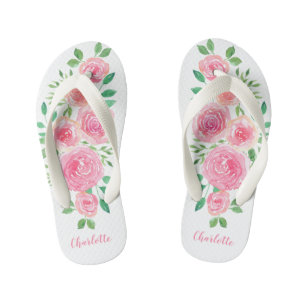 Flower Child Pink Roses Girl's Name Girl's Kid's Flip Flops