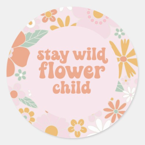 Flower Child Retro Floral Birthday Classic Round Sticker
