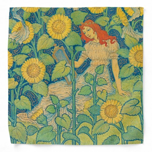 Flower Child Woman in Sunflower Garden Bandana