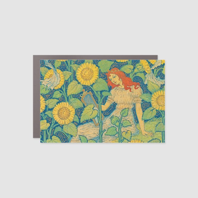 Flower Child Woman in Sunflower Garden Car Magnet (Front)