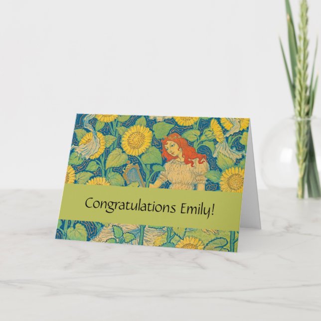Flower Child Woman in Sunflower Garden Card (Front)