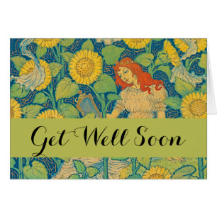 Flower Child Woman in Sunflower Garden Cards