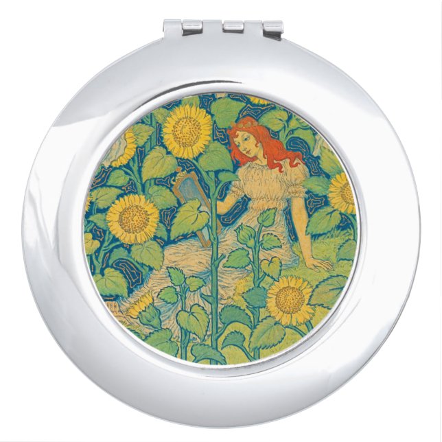 Flower Child Woman in Sunflower Garden Compact Mirror (Front)