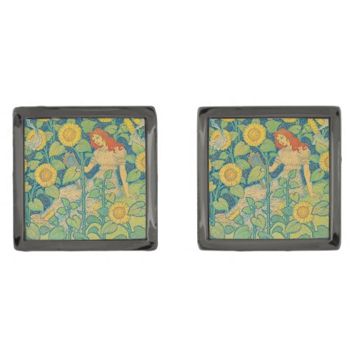 Flower Child Woman in Sunflower Garden Cufflinks