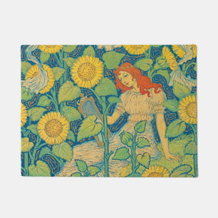 Flower Child Woman in Sunflower Garden Doormat