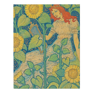 Flower Child Woman in Sunflower Garden Faux Canvas Print