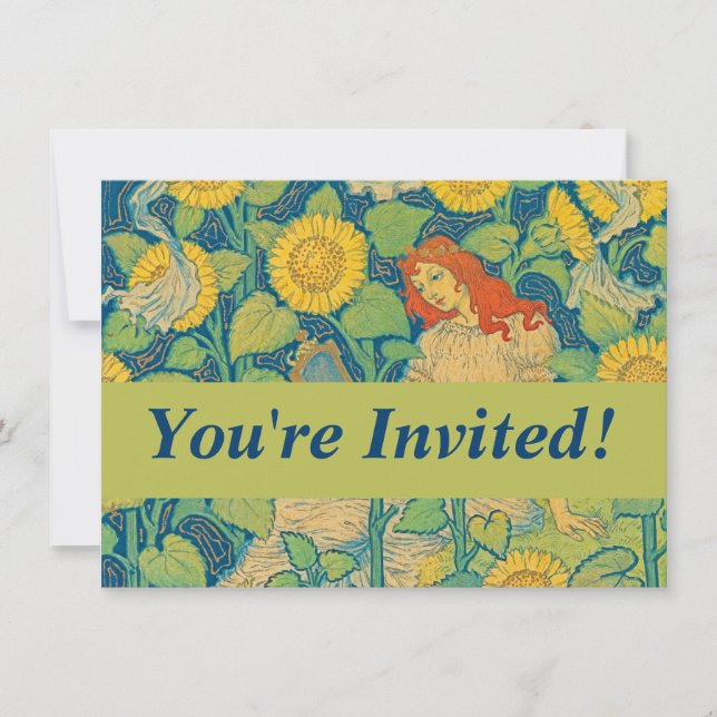 Flower Child Woman in Sunflower Garden Invitation (Front)