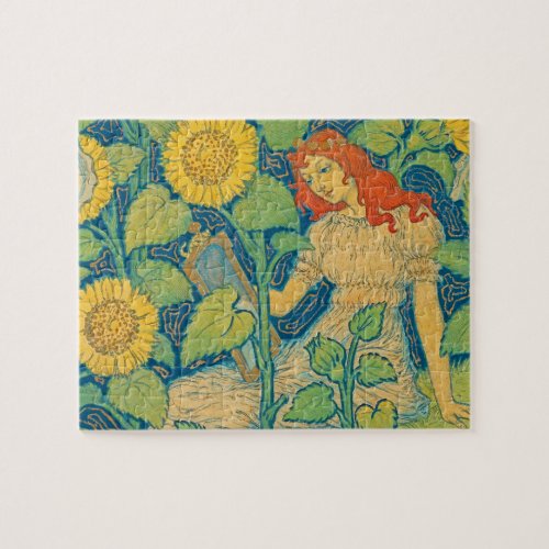 Flower Child Woman in Sunflower Garden Jigsaw Puzzle