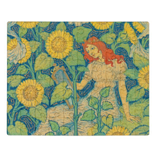 Flower Child Woman in Sunflower Garden Jigsaw Puzzle