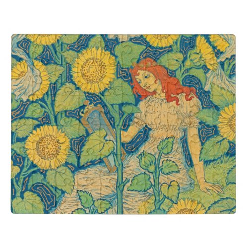 Flower Child Woman in Sunflower Garden Jigsaw Puzzle