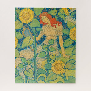 Flower Child Woman in Sunflower Garden Jigsaw Puzzle