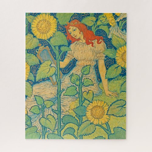 Flower Child Woman in Sunflower Garden Jigsaw Puzzle