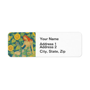 Flower Child Woman in Sunflower Garden Label