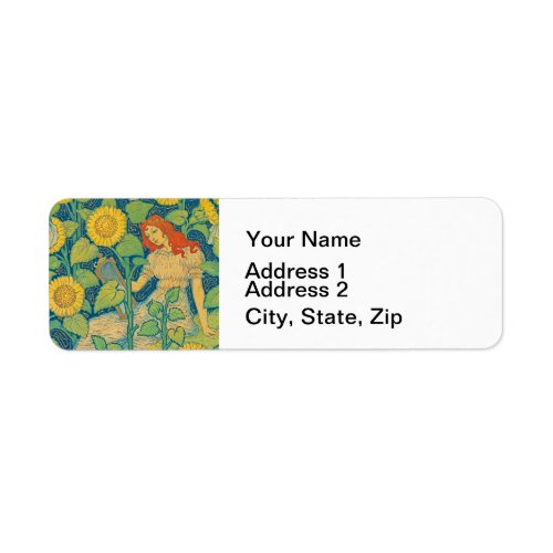 Flower Child Woman in Sunflower Garden Label