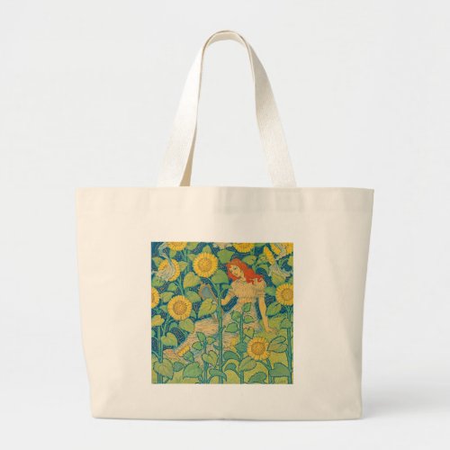 Flower Child Woman in Sunflower Garden Large Tote Bag