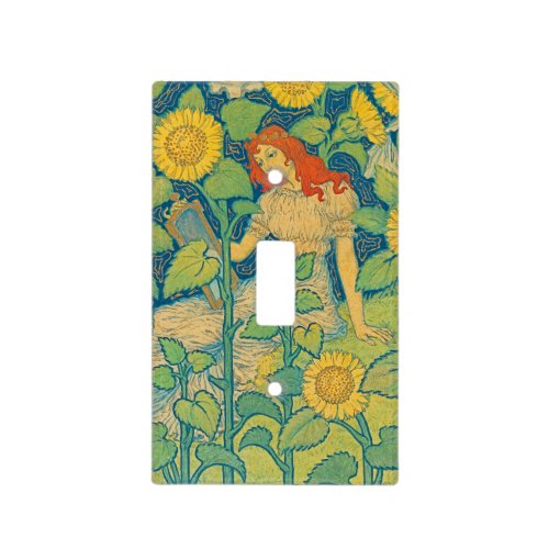 Flower Child Woman in Sunflower Garden Light Switch Cover