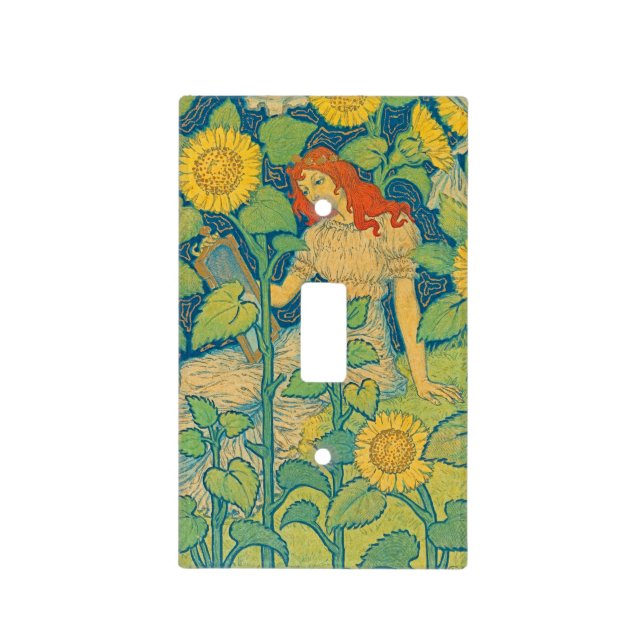 Flower Child Woman in Sunflower Garden Light Switch Cover (Front)