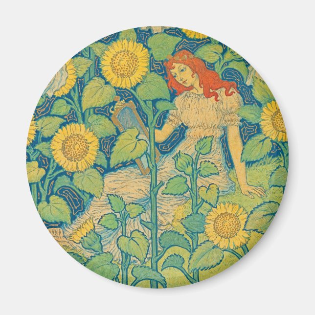 Flower Child Woman in Sunflower Garden Magnet (Front)