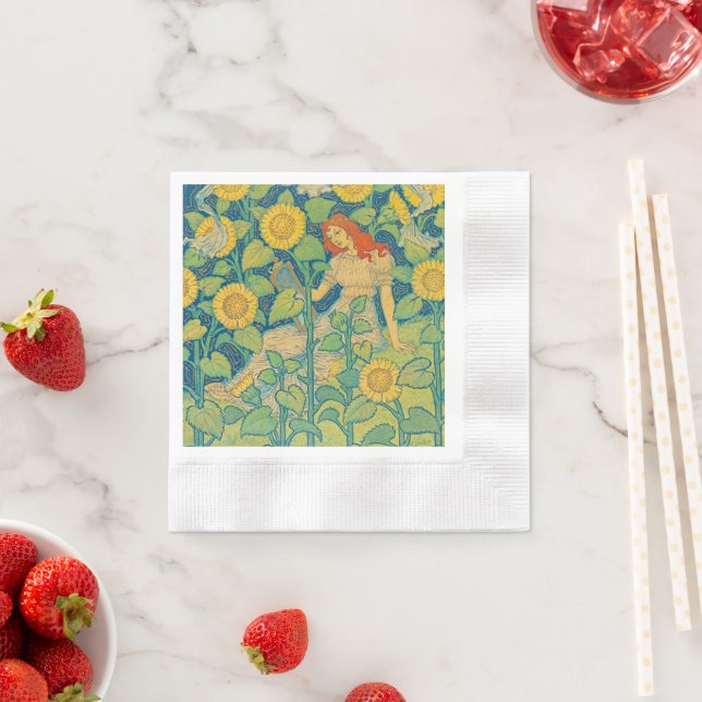 Flower Child Woman in Sunflower Garden Napkins (Insitu)