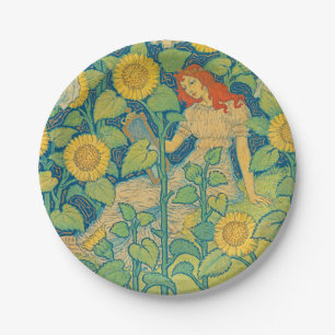 Flower Child Woman in Sunflower Garden Paper Plates