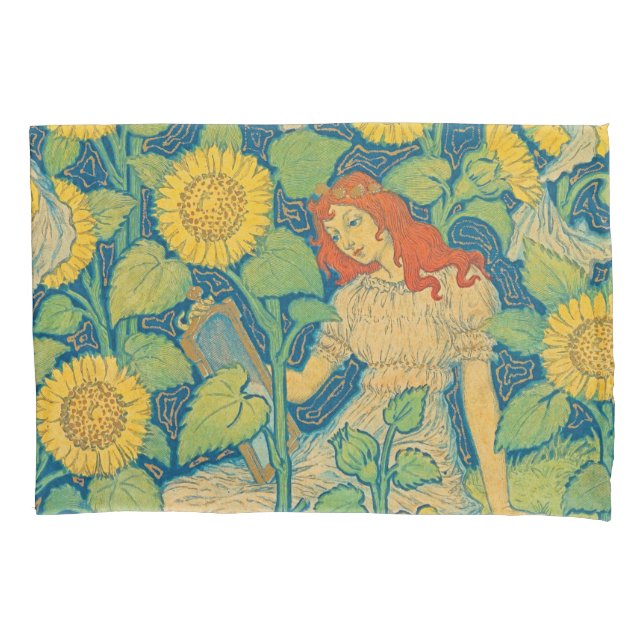 Flower Child Woman in Sunflower Garden Pillow Case (Front)