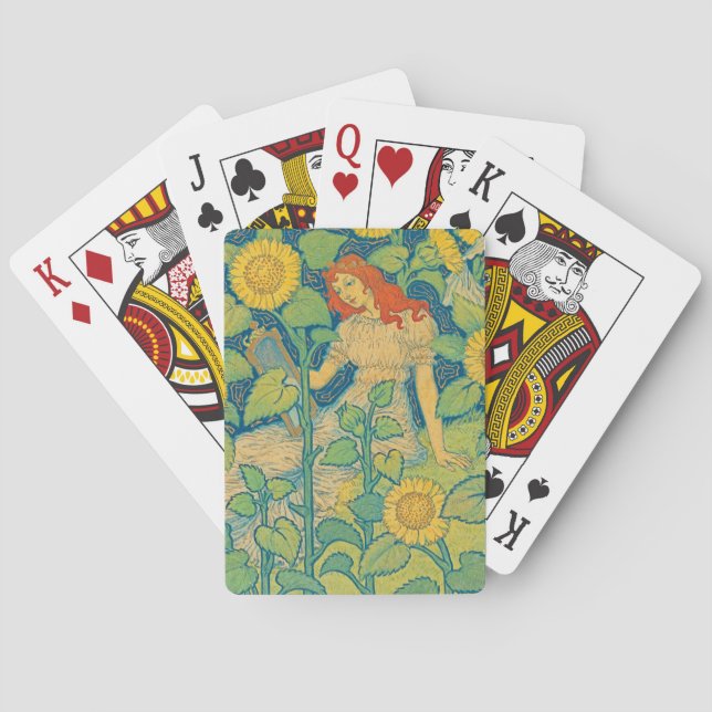 Flower Child Woman in Sunflower Garden Poker Cards (Back)