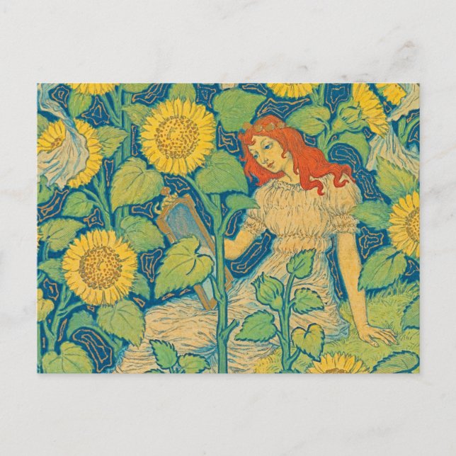Flower Child Woman in Sunflower Garden Postcard (Front)