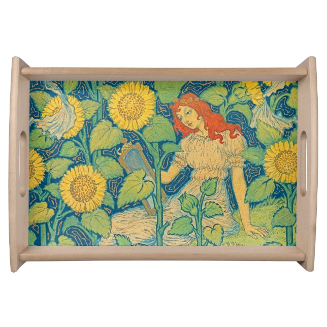Flower Child Woman in Sunflower Garden Serving Tray (Front)