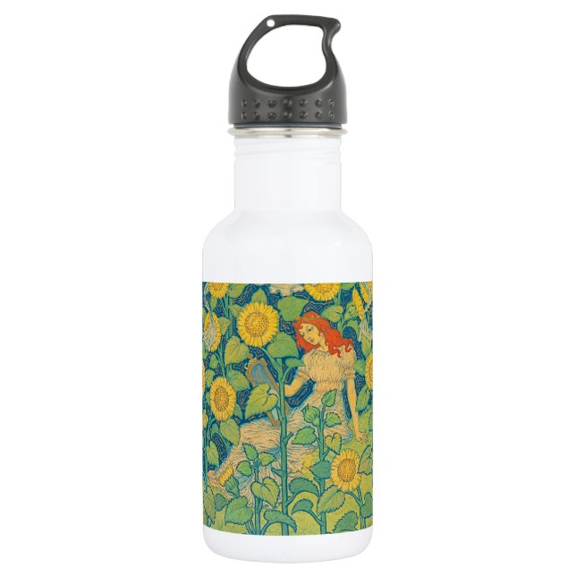 Flower Child Woman in Sunflower Garden Stainless Steel Water Bottle (Front)