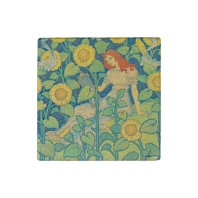 Flower Child Woman in Sunflower Garden Stone Magnet (Fourth Magnet)