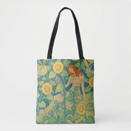 Flower Child Woman in Sunflower Garden Tote Bag
