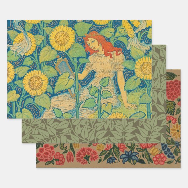Flower Child Woman in Sunflower Garden Wrapping Paper Sheets (Set)