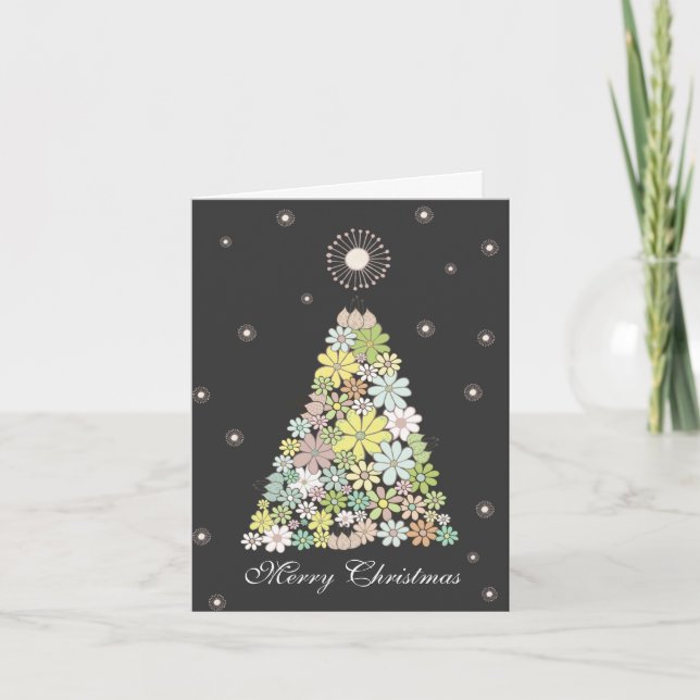 Flower Christmas Tree Family Photo Card Template (Front)