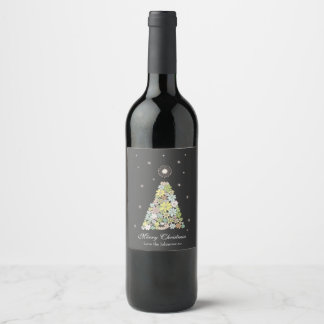 Flower Christmas Tree Wine Bottle Sticker Label