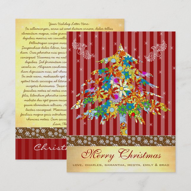 Flower Christmas Tree with Stars Holiday Card (Front/Back)