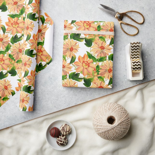 Flower Clematis Yellow White Wrapping Paper (Crafts)