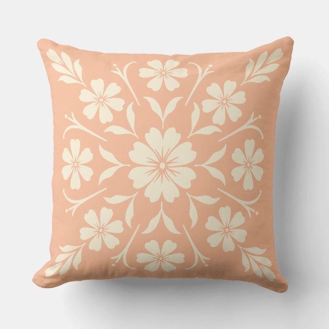 Flower Clock Medallion  Coral Throw Pillow (Front)