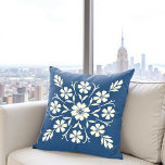 Flower Clock Medallion Navy Outdoor Pillow