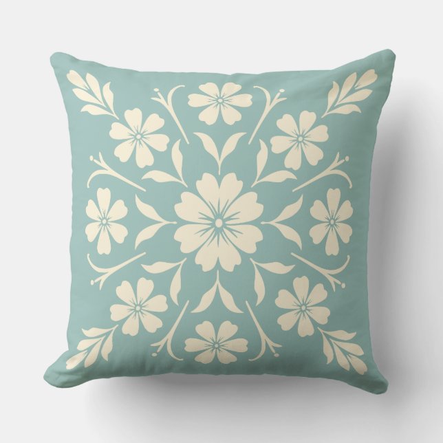 Flower Clock Medallion Sage Throw Pillow (Front)