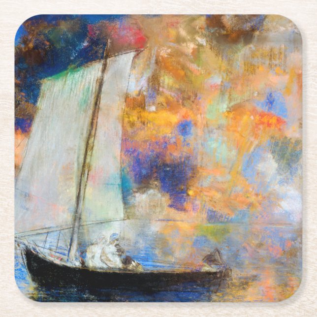 Flower Clouds, Redon Square Paper Coaster (Front)