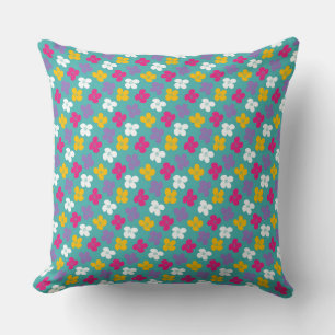 Flower Clusters on Teal for a Bright Look Throw Pillow